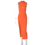 Women Dresses round Neck Sleeveless Slim Fit Slit Long Dress