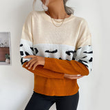 Women Knitted Sweater Autumn Leisure Color Matching Long Sleeve Bottoming Sweater