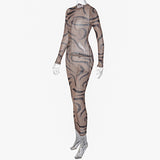 Women Dresses Summer Sexy Slim Hip round-Neck Long-Sleeved Dress