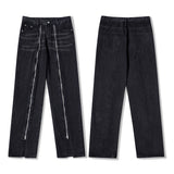 Men Jeans Vintage Zipper Adjustable Men and Women Straight-Leg Trousers