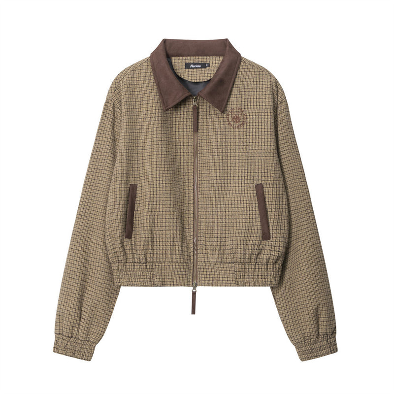Women Jacket Plaid Lapel Coat Women's Loose Casual Zipper Autumn and Winter Jacket