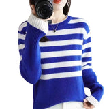 Women Knitwear Autumn and Winter Striped round Neck Sweater Loose Sweater