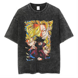 Anime cartoon dragon ball vintage wash print short sleeve t-shirt