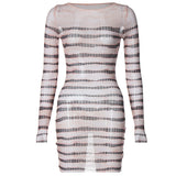 Women Dresses Sexy Long Sleeve Striped Slim Fit Dress