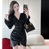 Women Maxi Dress Autumn Winter Sexy V-neck Dress