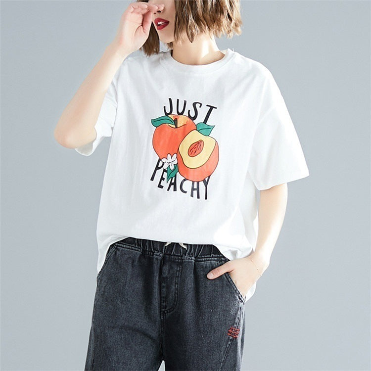 sunfiz HJN Just Peachy Funny Letter T-Shirt Hipster Girl