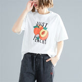 sunfiz HJN Just Peachy Funny Letter T-Shirt Hipster Girl
