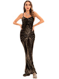 Women's Evening Gown Evening Dress Sexy Strap Vintage Sequins Dress