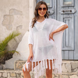 Women Knit Beach Cover Summer Tassel plus Size Loose Hollow out Beach Swimsuit Vacation Blouse