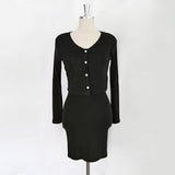 Women Dresses Slip Dress Long Sleeve Cardigan Outer Coat Suit Two-Piece Set
