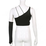 Women T-shirt Hollow out One-Shoulder Sleeve Sexy Nightclub Vest