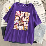 202412 Meme Cat Facial Expression Packs Print T-Shirt Women