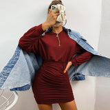 Women Dress Spring/Summer Baggy Package Hip Long Sleeve Knitted Dress