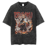 2024Men Vintage Black T Shirt Streetwear Harajuku Anime Print