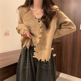 Women Knitted Cardigan V-neck Hole Autumn Sweater Coat