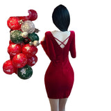 Women Maxi Dress Autumn Winter Sexy Deep V Lace Pleuche Long Sleeve Sheath Dress