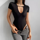 Women Tops Summer Metal Buckle Hollow Jumpsuit Sexy Top