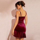 Women Dress Autumn Winter Sexy Sheath Velvet Spaghetti Straps Dress