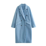 Women Woolen Coat Blazer Collar Coat Female Autumn and Winter Loose Casual Double Breasted Woolen Coat