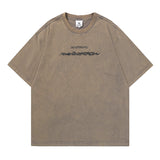 Men T Shirt Worn Looking Washed-out Letter Print Short-Sleeve T-shirt