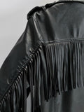 Women Leather Jacket Lapel Punk Hip Hop Tassel Leather Jacket