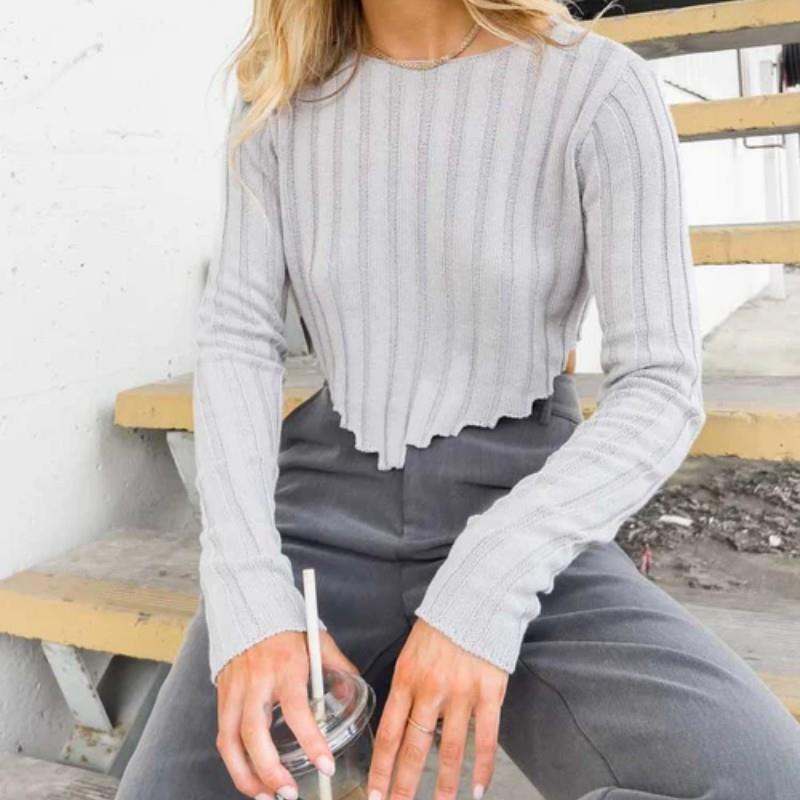 Women Knitted Sweater Autumn and Winter Long Sleeve Knitted Short Midriff-Baring Knitted Sweater Top