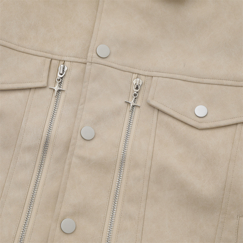 Men Jacket Coat Punk Motorcycle Clothing Loose Zip Leather Coat Autumn and Winter