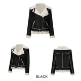 Red Leather Jacket Fall/Winter Suede Fabric Jacket Turn-down Collar Coat