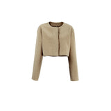 Women Trench Coat Woolen Coat O-neck Short Casual Loose Autumn Winter Retro