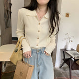 Women Knitted Cardigan Spring and Autumn Polo Collar Sweaters Cardigan