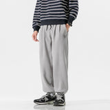 Men Pants Retro Drawstring Pocket Zipper Casual Polar Fleece Sweatpants