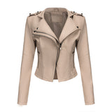 Red Leather Jacket Spring and Autumn Leather Women's Rivet Coat Zipper Leather Jacket