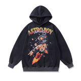 Men Hoodie Cartoon Printed Washed Hooded Sweater