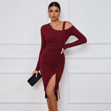 Women Dress off-Shoulder Autumn and Winter Sheath Long Sleeve Sexy Dress
