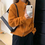 Women Knitted Cardigan Retro Turtleneck Button Autumn and Winter Sweater