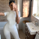 Women Jumpsuit Spring Short Sleeve Zipper Sports Yoga Jumpsuit (Hawthaw0412)