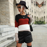 Women Knitted Sweater Fall Color-Blocking