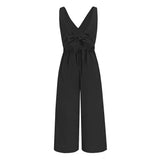 Women Date Dress Summer Sleeveless V-neck Slim Fit Tied Jumpsuit Straight-Leg Pants