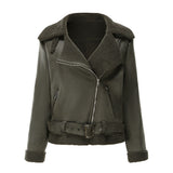 Red Leather Jacket Fall/Winter Suede Fabric Jacket Turn-down Collar Coat