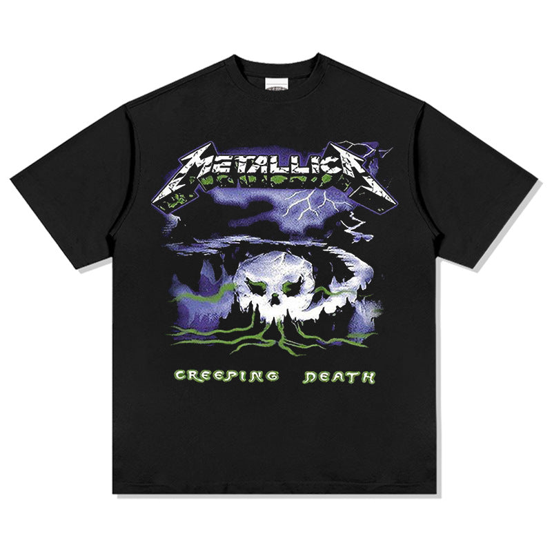 Mens Vintage Rock Band T-Shirt Vintage Metallica Rock Metal Band Print Short Sleeve T-Shirt