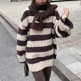 Women Knitwear Autumn and Winter Striped round Neck Sweater Loose Sweater
