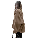 Women Trench Coat Vintage Woolen Short Coat Autumn and Winter Batwing Sleeve Casual Loose