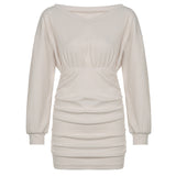 Women Dresses Beige V-neck Slim Fit Sheath Dress