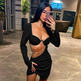 Women Dresses Autumn Sexy Hollow out Chain Slim Long Sleeve Dress