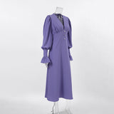 Women Dress Elegant Lantern Sleeve Chiffon Dress