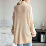 Women Knitted Sweater Fall/Winter Split Long Sleeve High Collar Sweater Dress