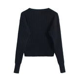 Women Sweater Knitwear V-neck Tight Waist Retro Lantern Sleeve Short Sweater Long-Sleeve Cardigan Sweater Women's Coat