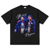 Mens Vintage Football T-Shirt BC Neymar Messi Vintage Print Long Sleeve Short Sleeve T-Shirt Washed and Old