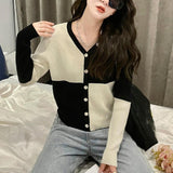 Women Knitwear Autumn Checkerboard Sweater Loose Knitted Cardigan