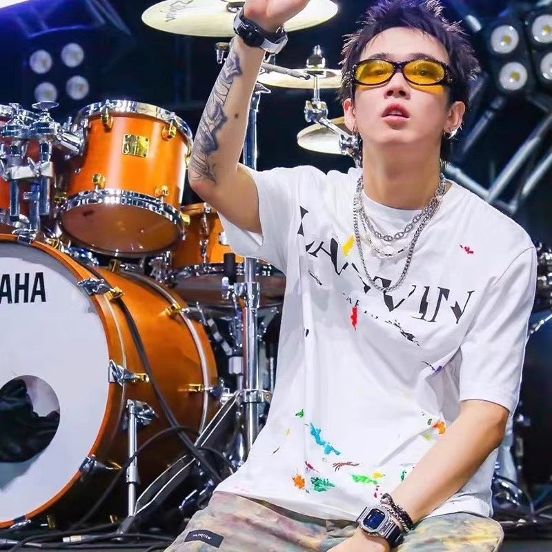 Gallery Dept T Shitrs Summer Vintage Splash-Ink Letter T-shirt Short Sleeve Men